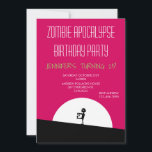 Zombie Apocalypse Birthday Party Invitation<br><div class="desc">A zombie apocalypse birthday party invite. Pink and black bold vibrant colour scheme.  A cool zombie silhouette with arms outstretched on the hunt for brains. A big white moon illuminates from behind.</div>