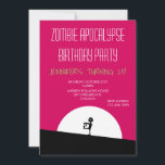 Zombie Apocalypse Birthday Party Invitation<br><div class="desc">A zombie apocalypse birthday party invite. Pink and black bold vibrant colour scheme.  A cool zombie silhouette with arms outstretched on the hunt for brains. A big white moon illuminates from behind.</div>