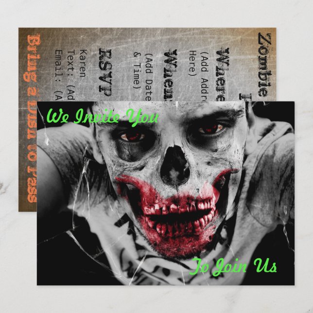 Zombie Apocalypse Party Invitation (Front/Back)