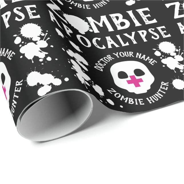 Zombie Apocalypse Personalised Black and White Wrapping Paper (Roll Corner)