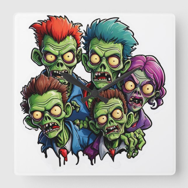 Zombie Apocalypse Square Wall Clock (Front)