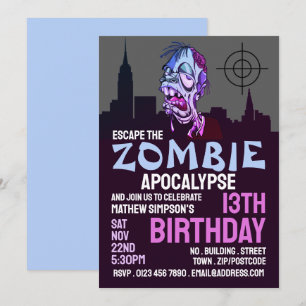 Zombie Apocalypse Theme Escape Room Birthday Party Invitation