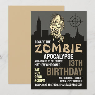 Zombie Apocalypse Theme Escape Room Birthday Party Invitation