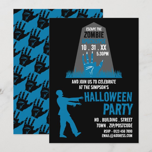 Zombie Apocalypse Theme Escape Room Halloween Invitation (Front/Back)