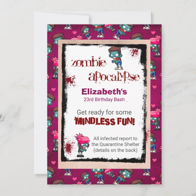 Zombie Apocalypse Themed Birthday Party Invite (Front)
