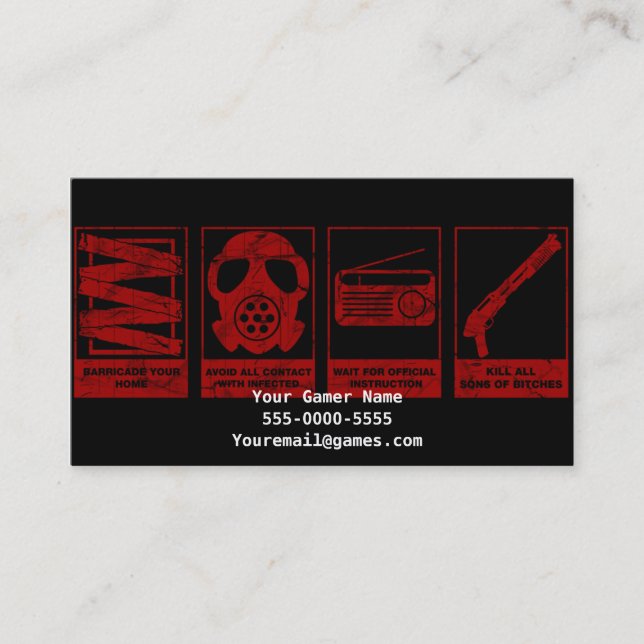Zombie Apocaplypse Video Game Gamer Business Cards (Front)