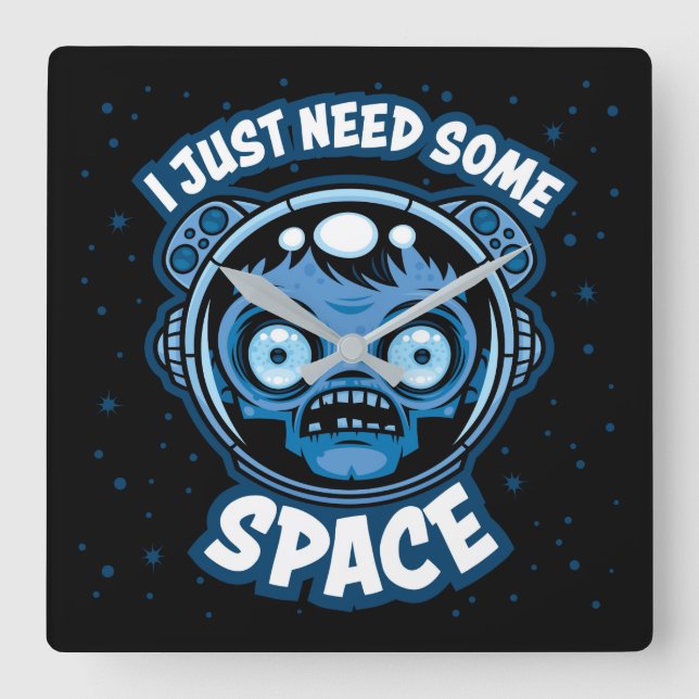 Zombie Astronaut Needs Some Space Square Wall Clock (Front)