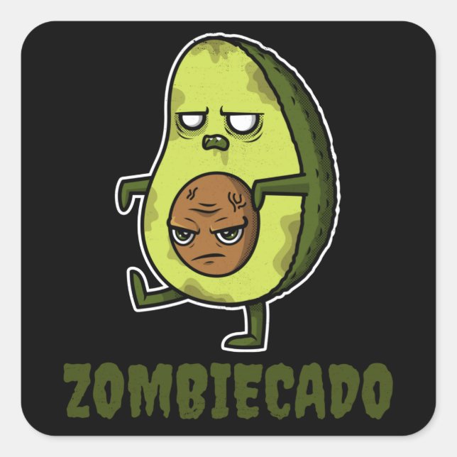 Zombie Avocado Zombiecado Funny Halloween Kawaii Square Sticker (Front)
