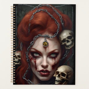 Zombie Babe Red Hair Goth Weekly Planner Notebook