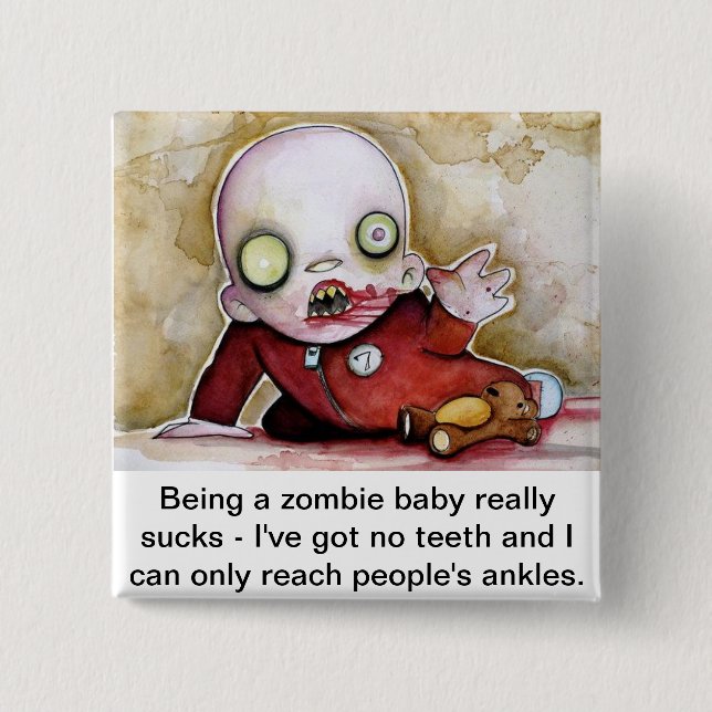 Zombie baby 15 cm square badge (Front)