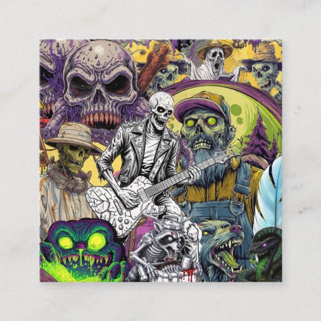 Zombie Beekeeper & Lumberjack Horror Collage Throw Square Business Card (Front)