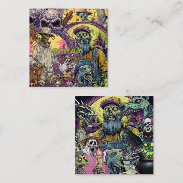 Zombie Beekeeper & Lumberjack Horror Collage Throw Square Business Card (Front/Back)