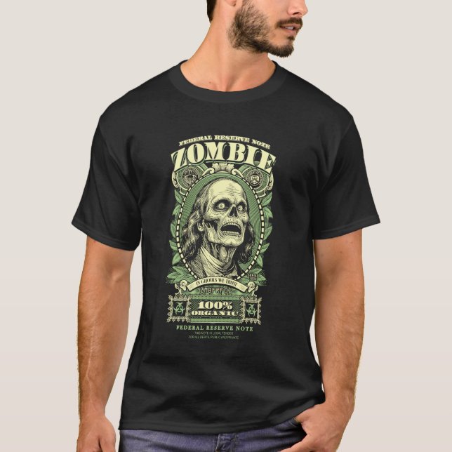 Zombie Benjamin Franklin Halloween Banknote Horror T-Shirt (Front)