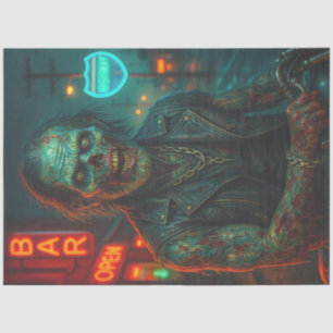 Zombie Biker in Neon Night Gothic Halloween Tissue Paper