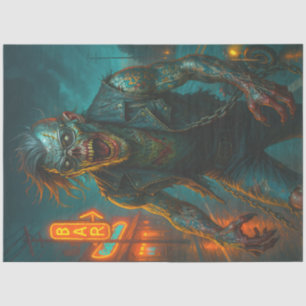 Zombie Biker on Stormy Highway Gothic Halloween Tissue Paper