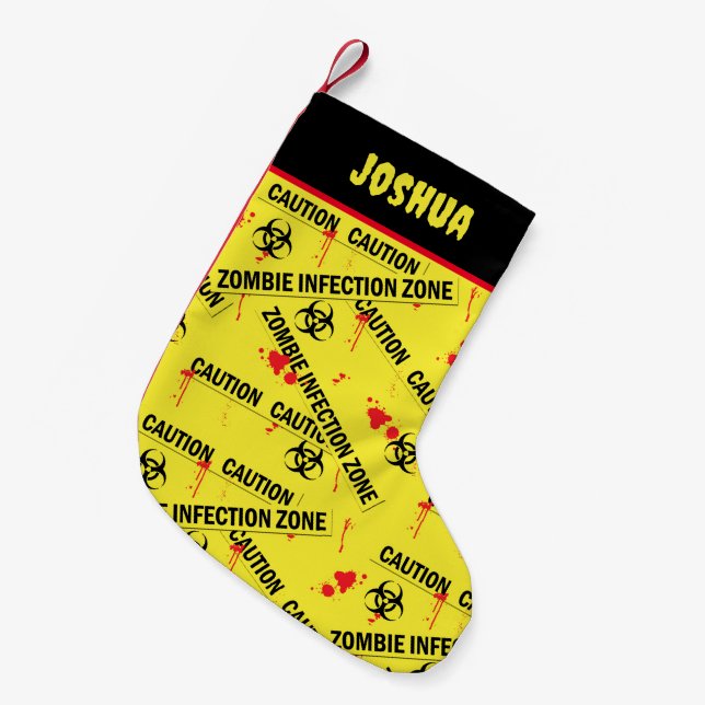Zombie Biohazard Do Not Enter Warning Halloween Small Christmas Stocking (Front (Hanging))