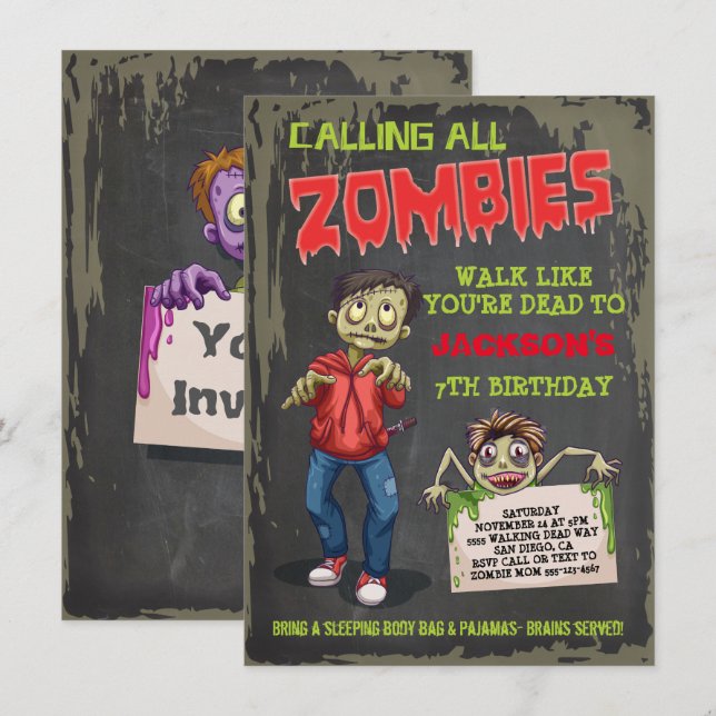 Zombie Birthday Party Invitations (Front/Back)