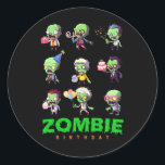 Zombie Birthday Squad Funny Halloween Party Boy Ki Classic Round Sticker<br><div class="desc">Zombie Birthday Squad Funny Halloween Party Boy Kids Girl</div>