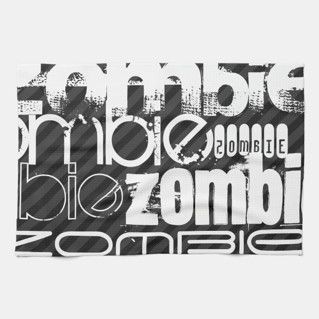 Zombie; Black & Dark Grey Stripes Tea Towel (Horizontal)