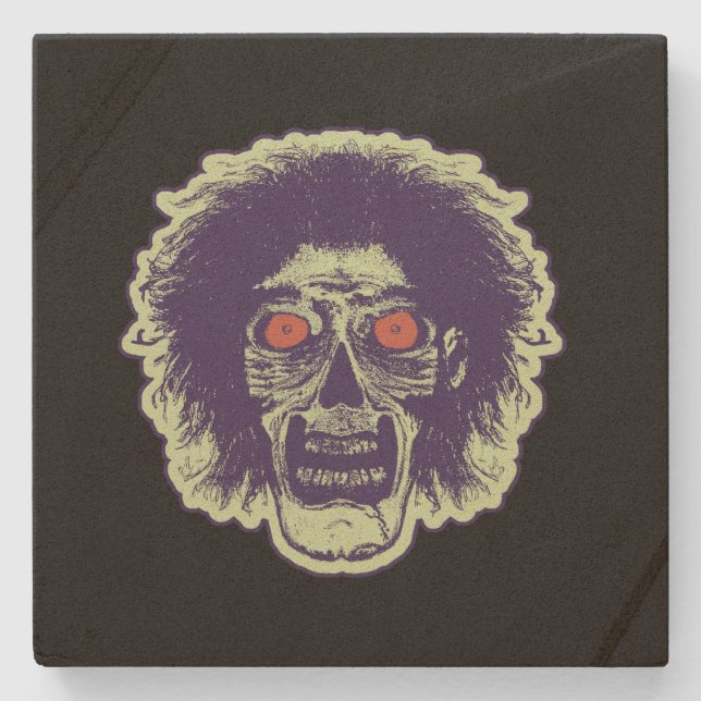 Zombie Black Orange Eyes Stone Mint Green Coaster (Front)