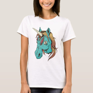 Zombie Blue Cartoon Unicorn T-Shirt