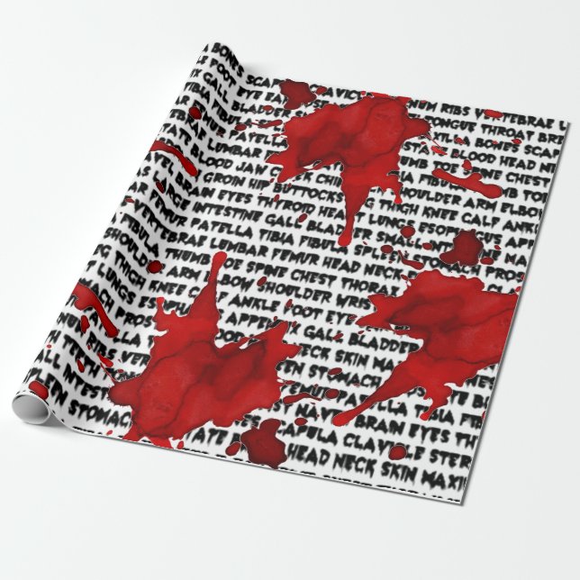 Zombie Body Part Bait with Blood Splatter Wrapping Paper (Unrolled)