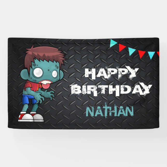 Zombie Boy Halloween Costume Birthday Party Banner (Horizontal)