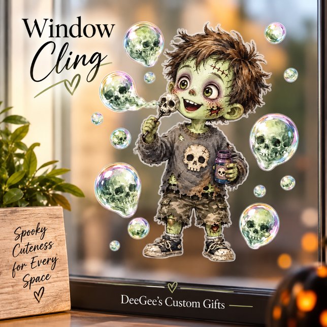 Zombie Boy Skull Bubbles Window Cling (Creator Uploaded)