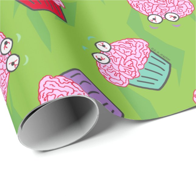 Zombie Brain Cupcake Pattern Wrapping Paper (Roll Corner)