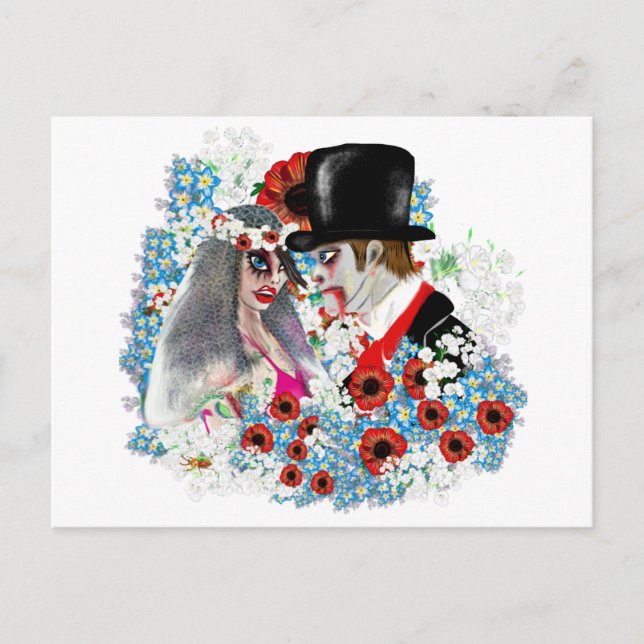 Zombie bride and groom wedding engagement announcement postcard (Front)