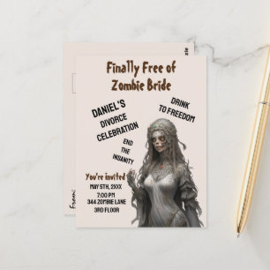 Zombie Bride Divorce Party Invitation Freedom Fun Postcard