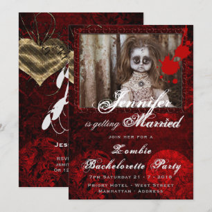 ZOMBIE BRIDE DOLL Bachelorette Party Halloween Invitation