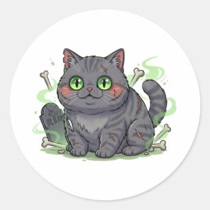 Zombie Brit – Grey British Shorthair Cat Halloween Classic Round Sticker