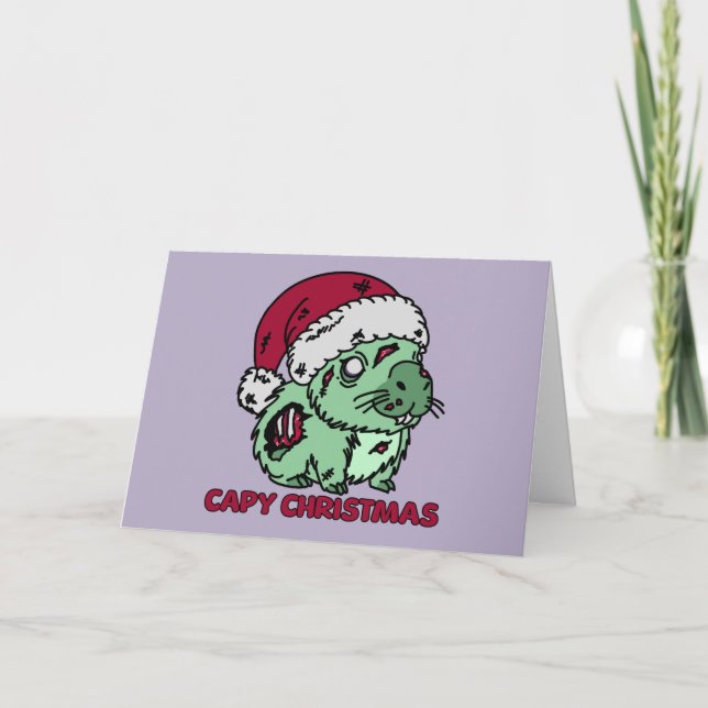 Zombie Capybara Christmas Card (Front)