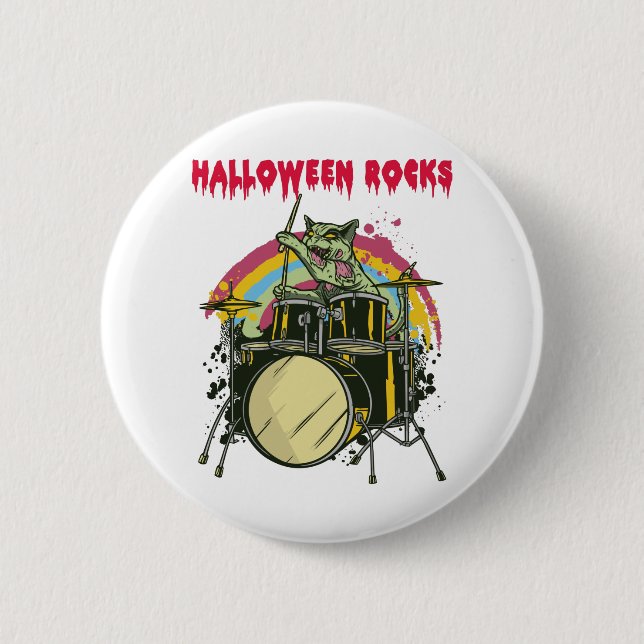 Zombie Cat Drummer 6 Cm Round Badge (Front)