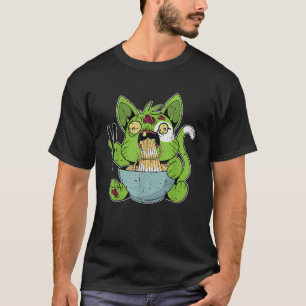 Zombie Cat Eating Ramen Lazy Halloween Costume Spo T-Shirt