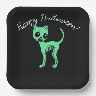 Zombie Cat Halloween Happy Halloween Paper Plate
