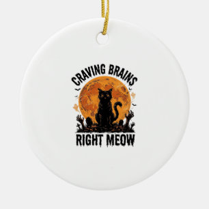 Zombie Cat Halloween Vintage Engraving Shirt Art_1 Ceramic Tree Decoration