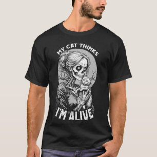Zombie Cat Mum Alive Hugging Kitty Funny Halloween T-Shirt