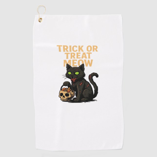 Zombie Cat – Trick or Treat Meow Halloween Design  Golf Towel (Front)