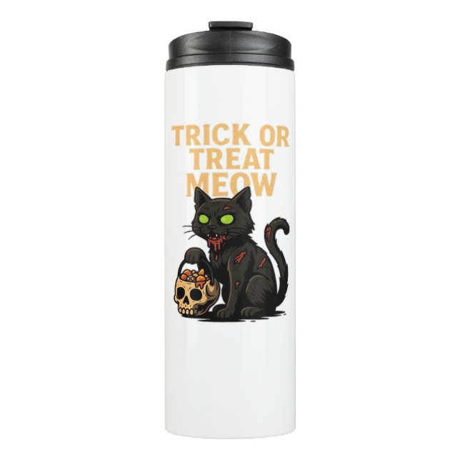 Zombie Cat – Trick or Treat Meow Halloween Design  Thermal Tumbler (Front)