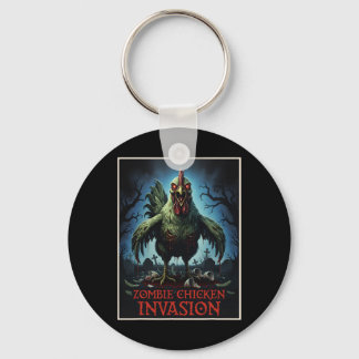 Zombie Chicken Invasion Undead Farm Horror Key Ring