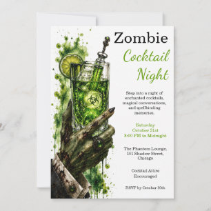 Zombie Cocktail Night Green Poison Halloween Party Invitation