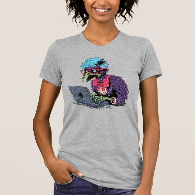 Zombie Computer Crow T-Shirt (Front)