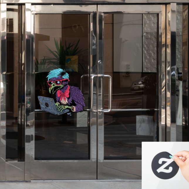 Zombie Computer Crow Window Cling (Office Door)
