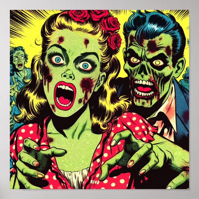 Zombie Couple Retro Comics Poster (Front)