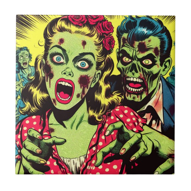 Zombie Couple Retro Comics Tile (Front)