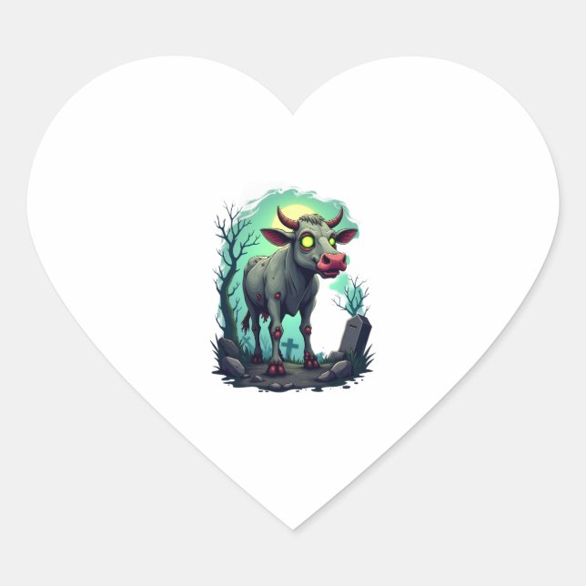 Zombie Cow Apocalypse Heart Sticker (Front)