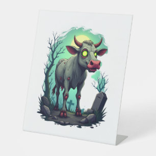 Zombie Cow Apocalypse Pedestal Sign