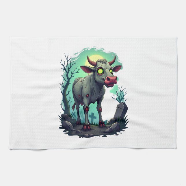 Zombie Cow Apocalypse Tea Towel (Horizontal)